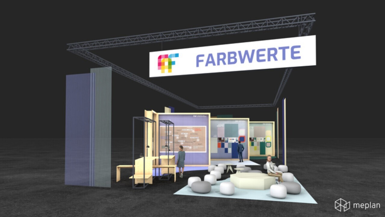 FAF2024: Stand Sonderfläche FAF FARBWERTE vorläufiges Rendering meplan