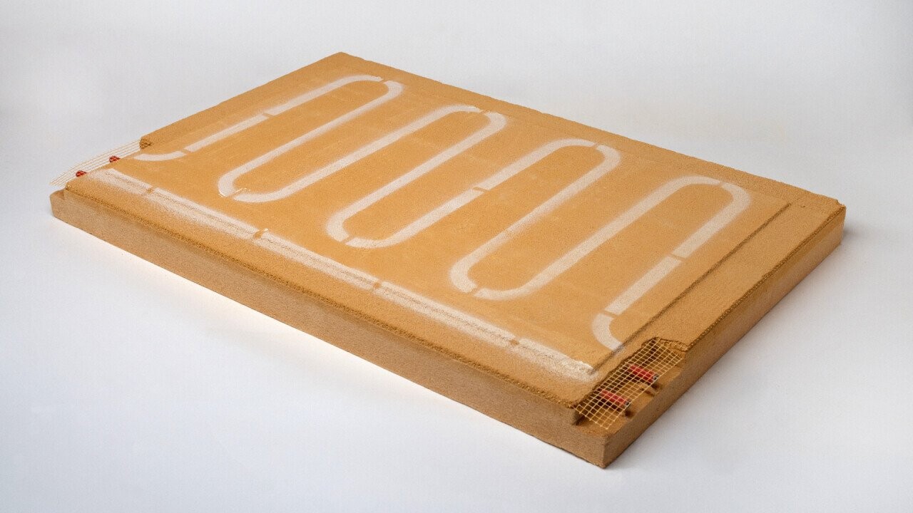 Pattern and structure of the TONISinnen 60 thermal panel for surface heating. An aluminium composite pipe with a diameter of 11.6 mm is integrated. The pipe runs in loops through the panel to ensure the best possible heating performance. The heating panels are available in different versions.  